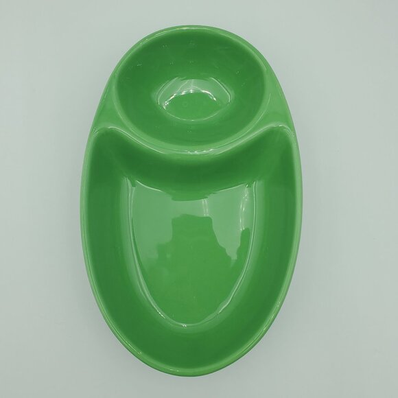 Pfaltzgraff Cool Green Personal Chip & Dip Bowl Solid Color Brights Divided Dish - Picture 4 of 6